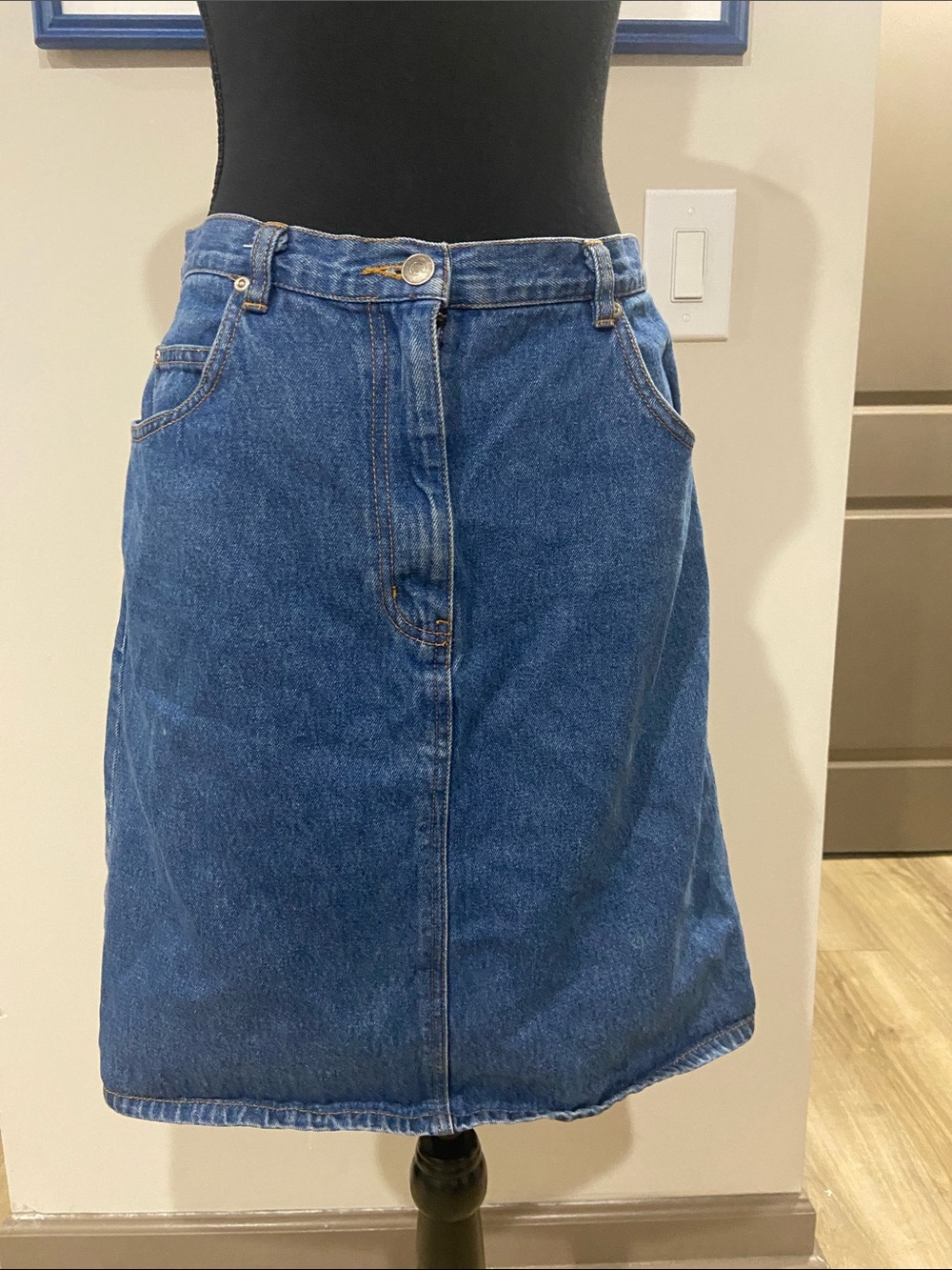 Style & Co. Blue Denim A-Line Skirt with Front Button